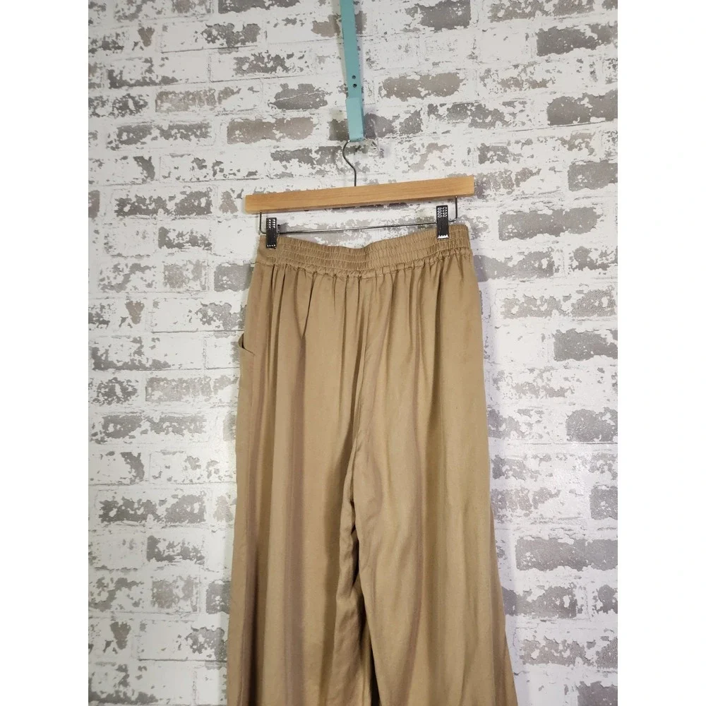 Preppy Wide Leg Palazzo Capri Pants XS Brown Oversized Quiet Luxury Academia